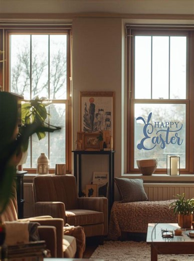 Happy Easter Bunny Decal | Bunny E Letter Design | Easter Vinyl Decal | Spring Bunny Window or Wall Decal - Etsy