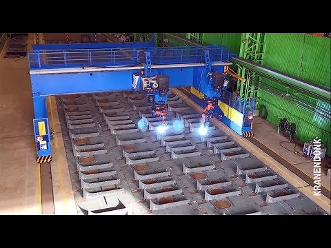 Panel Welding Gantry in operation - automated robot welding at shipyards