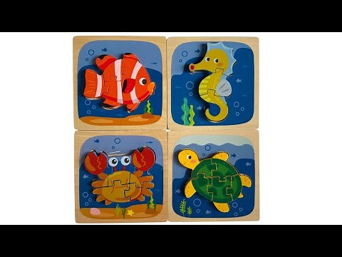 4 Sea Animal Puzzles for Kids | Clownfish, Seahorse, Sea Turtle & Crab | Find, Match & Learn English