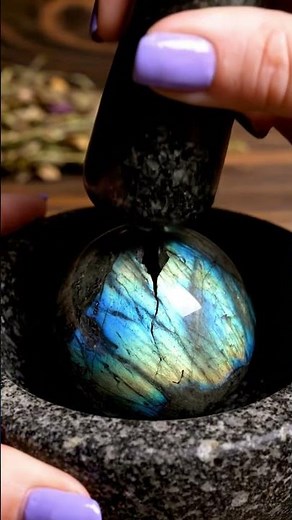 💙 Labradorite ASMR 4K | Crushing Sphere Crystal Gemstone with Steel Pestle | Oddly Satisfying Sounds