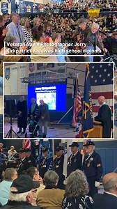 In an all-school assembly to honor veterans today, veteran Naval Photographer Jerry Kirkpatrick – at the age of 92 – received his high school diploma from Bend Senior High! Mr. Kirkpatrick left Bend Senior High before receiving his diploma, so that he could serve his country in the Navy. Thank you for your service, Mr. Kirkpatrick and go Lava Bears! | Bend-La Pine Schools
