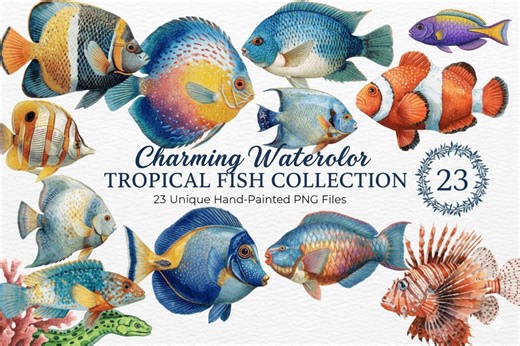 Tropical Marine Clipart Watercolor PNG 4000px Vibrant Aquarium Graphics for Crafts POD - Etsy