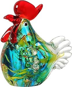 Handmade Blown Glass Chicken Sculpture, Artistic Glass Rooster Crafts, Animal Figurines, Home Decoration Ornaments Gift