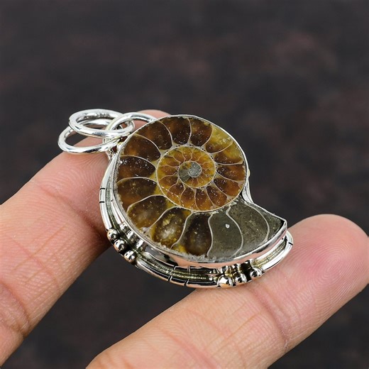 Ammonite Fossil Pendant: Handmade 925 Sterling Silver Jewelry - Etsy
