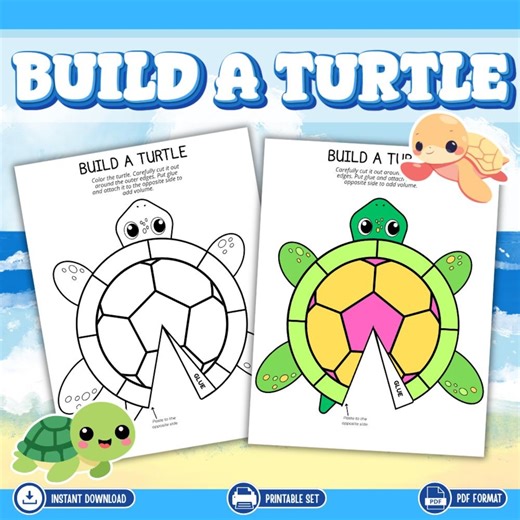 Build a Turtle Cut & Paste Craft, Printable Ocean Animal Activity for Preschool Kids - Etsy Australia