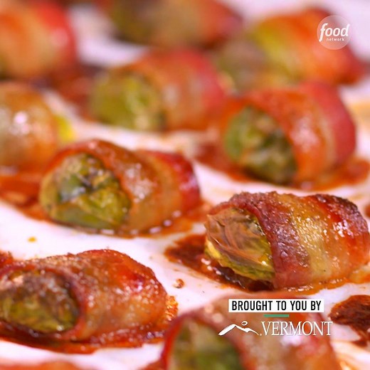 It's official: Brussels sprouts should always be wrapped in maple-glazed bacon 🥓 Get the recipe: https://foodtv.com/2G3xgVY and travel safely to Vermont! | Food Network