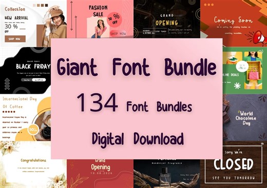 134 Giant Font Bundle | Elegant Script & Serif Fonts - Etsy