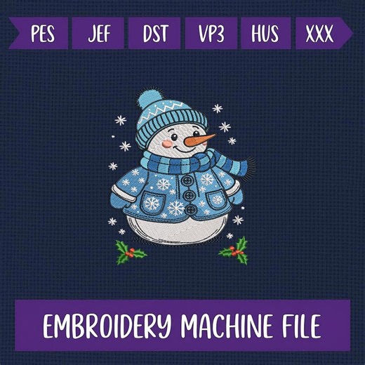 Snowman Embroidery Design, Cute Winter Snowman Embroidery File, Christmas Machine Embroidery Pattern, Holiday Stitch Design - Etsy