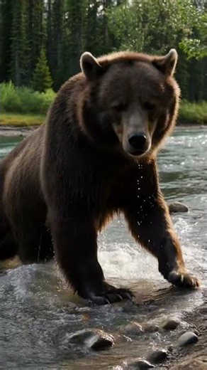 Bear Crossing a Peaceful Wilderness River | Relaxing Forest Nature Scene