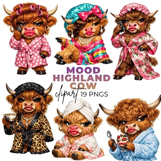 Sassy Highland Cow Clipart, Funny Cow Graphics, Stank Face, Bonnet (digital Download, 19 Pngs) - Etsy