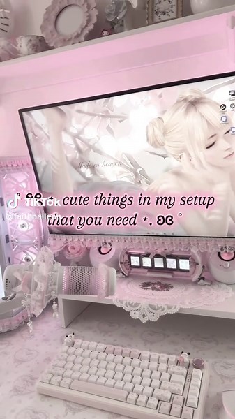 Aesthetic Pink PC Setup Tour with Cute Accessories