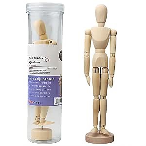 8 inch Artists Wooden Manikin Jointed Mannequin with Gift Box, Handmade Wood Adjustable Figure Human Model for Sketching, Painting, Drawing & Art Supplies, Home Decor, Wooden Dolls Manikin