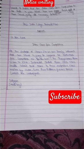Notice writing l notice writing on quiz competition l notice writing class 6/7/8/9/10/11/12 in eng
