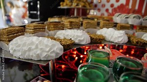Close up view of Candy Bar Wedding, candy buffet at a wedding move camera