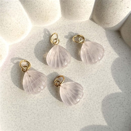 Rose Quartz Shell Pendant 12mm | Hand Carved Pink Gemstone With Gold Plated Bail - Etsy
