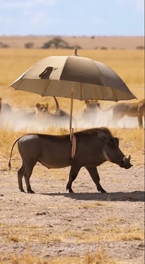 🦔🌂 “Warthog With an Umbrella Scares a Whole Lion Pride!” #wildlifeentertainment #entertaininganimals