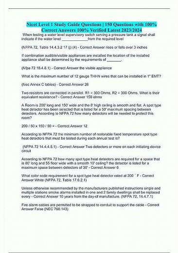 Nicet Level 1 Study Guide Questions 150 Questions with 100 Correct Answers 100 Verified Latest 20232