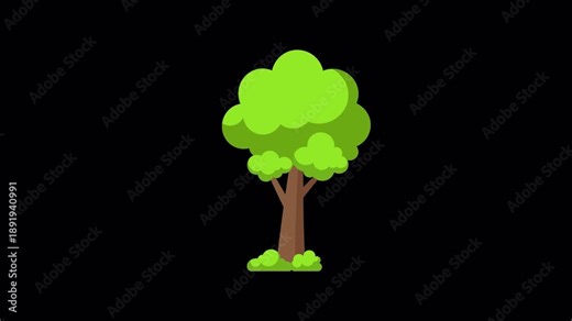 Tree animation and moving tree loop in 4K resolution with transparent background