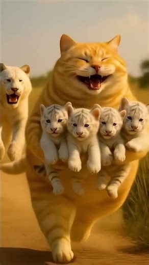 ai vedio funny cartoon 😹💥 White tiger Cubs Taken by a Fat Cat!