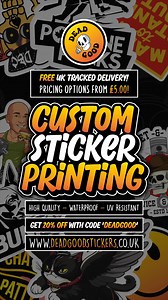 1.4K views | Custom Stickers from £5.00!  Any shape, any size - Choose from Gloss, Matte, Transparent, or Holographic finishes   Special Offer: Get 20% OFF your first order with promo code 'DeadGood' (apply at checkout)  High Quality  Waterproof ☀️ UV Resistant Free UK tracked shipping with every order   Order now and Bring your art to life, with DeadGood Stickers! #CustomStickers #StickerPrinting | DeadGood Stickers | Facebook
