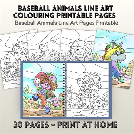 Baseball Animals Coloring Pages Printable , Kids Sports Coloring Book , Softball Coloring Pages , Animal Baseball Activity Book PDF , Cute - Etsy