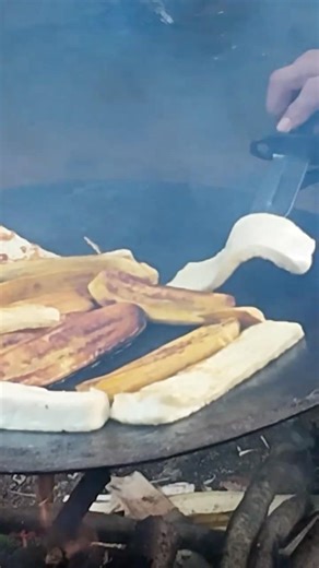 Wilderness Breakfast: Fried Cheese & Plantains 🌲🍽️ #camping #survival #campfire #alone #bushcraft