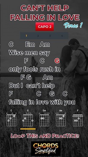 Can't Help Falling In Love - Elvis Presley 🎸 Verse 1 Chords (Practice Loop) | Easy Guitar