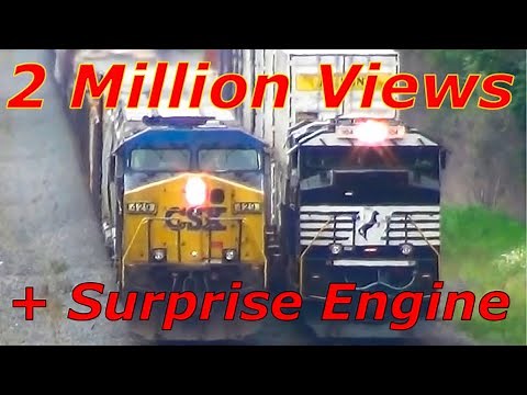 CSX and NS Trains Racing with Special Surprise Engine