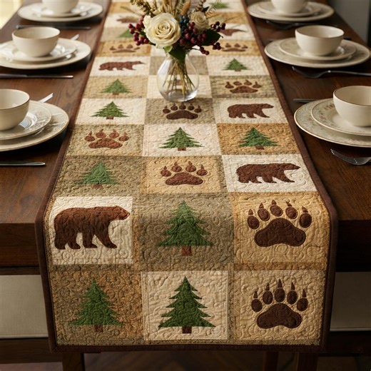 Rustic Bear Table Runner, Woodland Cabin Table Decor, Forest Pine Tree Table Runner, Farmhouse Lodge Dining Decor - Etsy