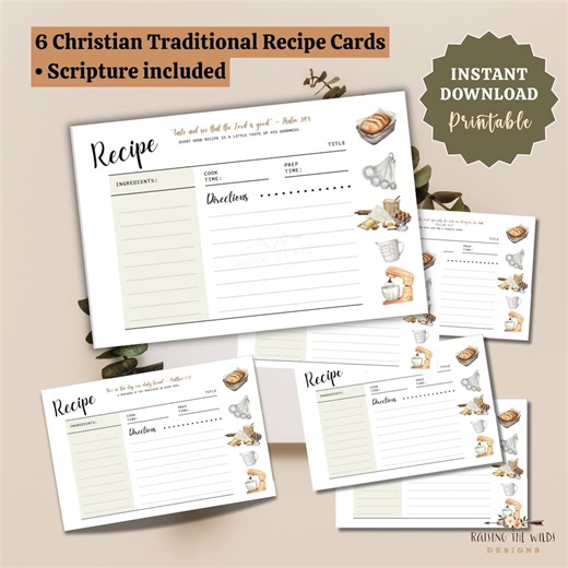 Scripture Recipe Cards Printable – 6x4” Vintage Christian Farmhouse Kitchen Set, Gift – Instant Download - Etsy