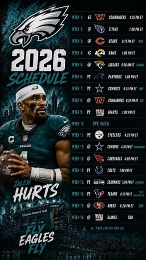 Philadelphia Eagles 2026 NFL Schedule | Week 1-18