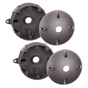 LEONLITE 4 Inch Round Weatherproof Outlet Box with Cover, Six 1/2-In Knockouts Round Outdoor Electrical Box Die-cast Aluminum, UL, IP65, 16 Cubic Inch Electrical Junction Box, Brown, Pack of 2