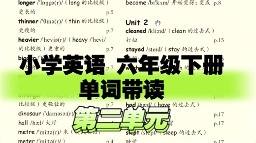 ◆单词 英语六年级【下册】第2单元单词带读领读跟读 人教版PEP小学英语 每日跟读朗读背诵 纠正发音 预习复习 背单词 提高记忆力 Liya老师