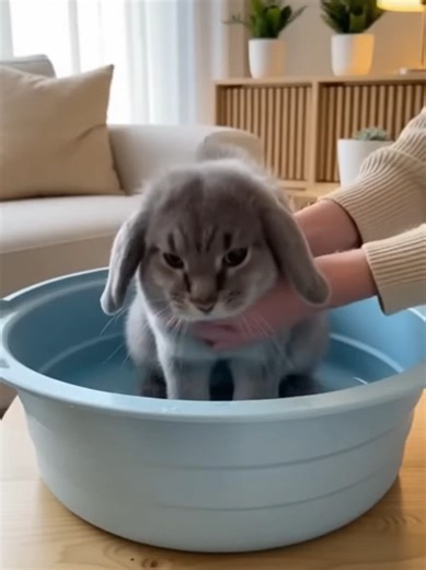 Cleaning my cabbit 🥰 #cabbit #cat #rabbit #fyp | cabbit