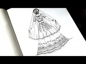 How to draw a beautiful bride drawing | Bridal dress fashion design sketch drawing