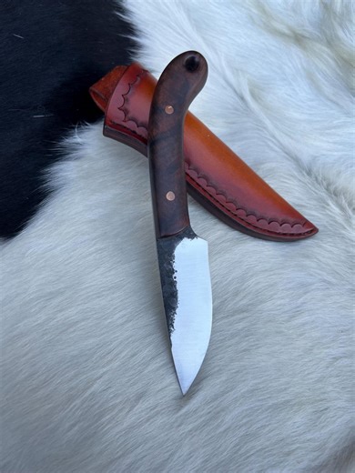 Hand Forged 5160 Spring Steel Bushcraft Knife - Walnut Handle, Copper Pins, Leather Sheath - Etsy
