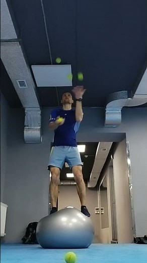 Juggling 4 balls on a fitness ball. #jugglingballs