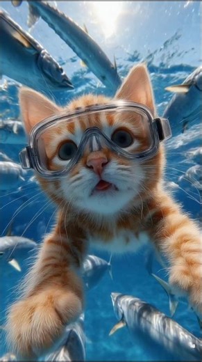 Cat in the ocean for a scuba dive😋😍 #cuteanimals