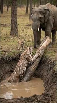 Elephant Helps Baby Lynx Rescue Adult Lynx from Mud Pit
