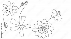 Self drawing animation of flowers and leaves - continuous line drawing