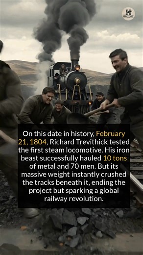 The world's first steam-powered train successfully completed its journey, only to immediately destroy the very tracks it was built to run on. Witness how a disastrous test run accidentally laid the groundwork for the global railway revolution. | The History Page