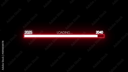 Loading Bar Showing Progress From Year 2025 To 2040 With 100 Percent Complete progress bar progress indicator. 4K motion animation on a transparent background alpha channel.