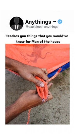 Anythings ~ on Instagram: "This video demonstrates a specialized Tarp Corner Knot (often referred to in bushcraft circles as a "quick-release tarp hitch"). It is a highly efficient technique for securing a rope to a tarp that lacks grommets or when you need a fast, non-permanent attachment. ​Key Features of the Knot ​No Hardware Required: This method allows you to create a secure anchor point on any corner or edge of a tarp without needing metal eyelets. ​Quick Release: The knot is designed to b