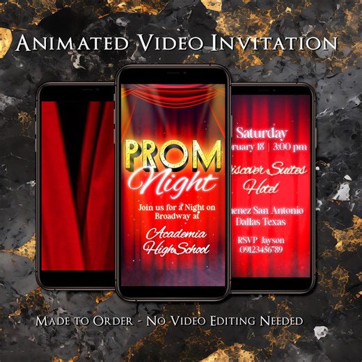 Prom Night - Broadway - Theater - Digital Animated Video Invitation - Personalized - Customized - Made to Order Invite - Instant Download - Etsy