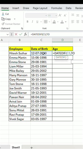 CALCULATE AGE IN EXCEL