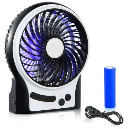 Freedo 3 Speeds Mini Desk Fan, Rechargeable Battery Operated Fan with LED Light and 2200mAh Battery, Portable USB Fan Quiet for Home, Office, Travel, Camping, Outdoor, Indoor Fan, Black - Walmart.ca