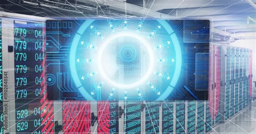 HUD pulsing, starting scan, racks flashing numbers and prints, globe stabilizing, completing scan