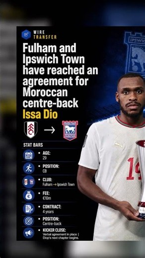 IPSWICH REACH VERBAL AGREEMENT TO SIGN ISSA DIOP FROM FULHAM #fulhamfc #ipswichtown #issadiop