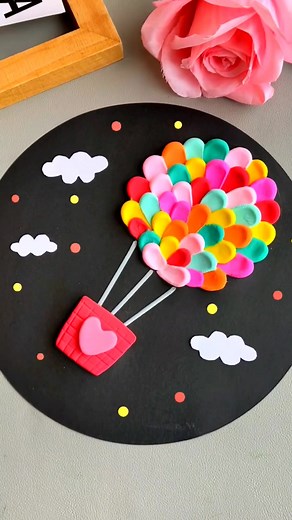 Clay hot air balloon stickers that you can do with your hands, come and try it! #handicraft #clay #parentchild #handicraft #creative #art #ballon #stickers #love paper craft ideas | paper craft ideas