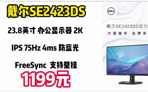 戴尔（DELL）23.8英寸 办公显示器 2K IPS 75Hz 4ms 防蓝光 FreeSync 支持壁挂 电脑显示屏 SE2423DS 221226-24